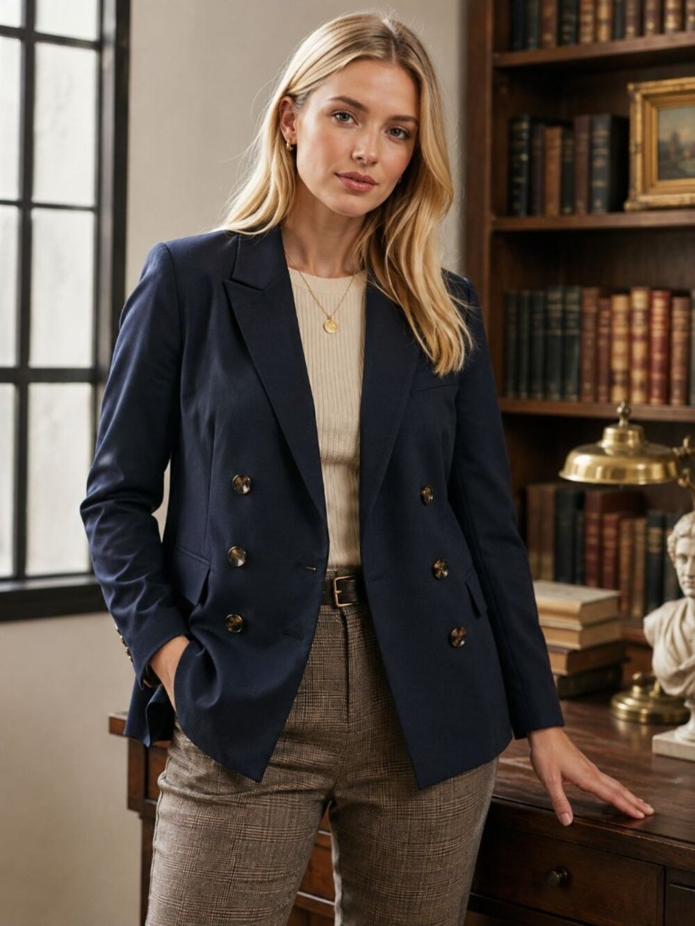 J.Crew Navy Double Breasted Linen Blend Blazer Women’s 10 Quiet Luxury Preppy